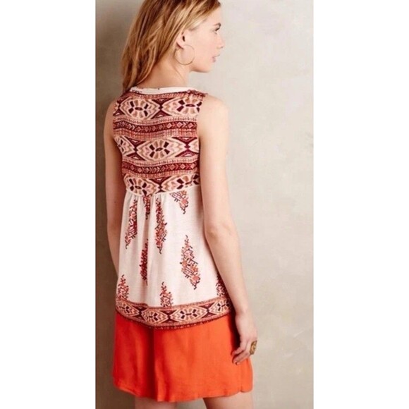 Akemi + Kin Raina Tank Top Extra Large Ivory Burgundy Anthropologie Braided Trim - Picture 2 of 7